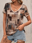 Women's Geometric Print Casual V-Neck Short Sleeve T-Shirt