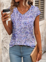 Women's Floral Print Casual V-Neck Short Sleeve T-Shirt