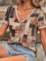 Women's Geometric Print Casual V-Neck Short Sleeve T-Shirt
