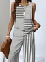Casual Regular Fit Crew Neck Striped Two-Piece Set With No