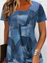 Women's Faux Denim Printed Casual Round Neck Short Sleeve Dress