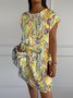 Loose Crew Neck Casual Floral Dress With No