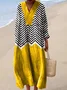 Casual Regular Fit Cotton V Neck Dress With No