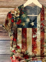 Women's Floral Flag Independence Day Printed Casual V-Neck Short Sleeve T-Shirt