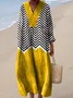 Casual Regular Fit Cotton V Neck Dress With No