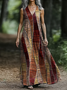 Geometric V Neck Casual Cotton Dress With No
