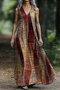 Geometric V Neck Casual Cotton Dress With No