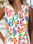 Street Botanical Pattern Loose V Neck Tank Top