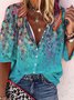 Loose Vintage Mock Neck Gradient Pattern Shirt