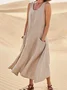 Women's Sleeveless Summer White Plain Split Joint Crew Neck Daily Going Out Casual Maxi A-Line Fit & Flare Dress Dress