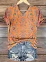 V Neck Casual Ethnic T-Shirt