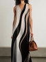 Jersey Casual V Neck Multicolor Block Dress With No Belt