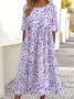 Casual Loose Floral Crew Neck Dress With No