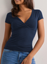Women's Short Sleeve T-shirt Summer Wine Red Plain Ruched V Neck Daily Going Out Casual Top