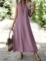 Casual Linen V Neck Dress With No
