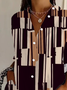 Women's Long Sleeve Shirt Spring/Fall Brown Geometric Buckle Shirt Collar Daily Going Out Casual Top