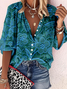 Linen Blend Casual Floral Loose Shirt