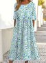 Casual Loose Floral Crew Neck Dress With No