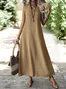 Casual Linen V Neck Dress With No