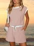 Women's H-Line T-Shirt Crew Neck Daily Going Out Casual Plain Summer Fifth Pants Jumpsuit Romper