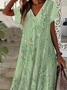 Women's Abstract Print V-Neck Short Sleeve Slit Dress