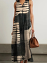 Jersey Multicolor Block V Neck Casual Dress With No Belt