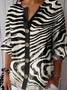 Women's Stripe Art Print Button Linen Blend Shirt