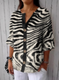 Women's Stripe Art Print Button Linen Blend Shirt