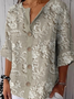 Women's Floral Print Linen Blend Casual Shirt
