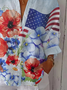 Women's Independence Day Flag Floral Casual Lapel Shirt