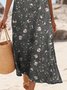 Crew Neck Vacation Floral Cotton Dress With No