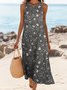 Crew Neck Vacation Floral Cotton Dress With No