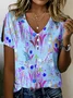 V Neck Loose Floral Casual T-Shirt