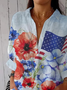 Women's Independence Day Flag Floral Casual Lapel Shirt