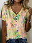 V Neck Loose Floral Casual T-Shirt