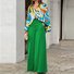 Women's Printing Striped Daily Going Out Two-Piece Set Green Casual Summer Top With Pants Matching Set