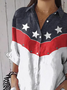 Women's Independence Day Floral Casual Lapel Shirt