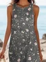 Crew Neck Vacation Floral Cotton Dress With No