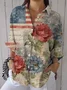 Women's Independence Day Floral Print Casual Shirt