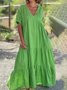 Casual Plain V Neck Maxi Dress
