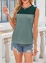 Women's Sleeveless Tank Top Summer Sky Blue Color Block Cotton Crew Neck Daily Going Out Casual Top
