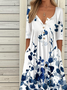 Vintage Half Open Collar Loose Dress With No