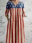 Casual V Neck Independence Day Jersey Dress