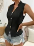 Women's Sleeveless Tank Top Summer Champagne Plain Buckle Stand Collar Daily Going Out Simple Top