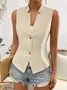 Women's Sleeveless Tank Top Summer Champagne Plain Buckle Stand Collar Daily Going Out Simple Top
