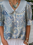 Loose Faux Denim Print Graphic Simple Shirt