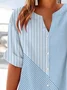 Women's Striped Printed Casual Short Sleeve Shirt