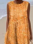 Geometric Crew Neck Cotton Simple Dress With No