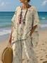 Women's Flower Print T-shirt And Pants Two Piece Set