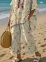 Women's Flower Print T-shirt And Pants Two Piece Set